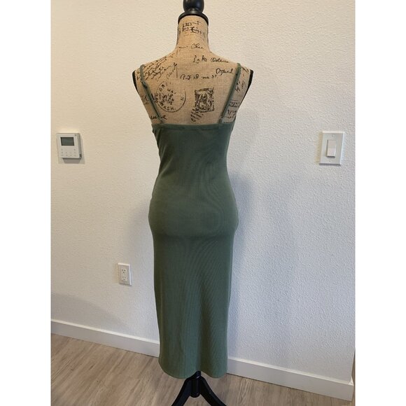 (E-191) Timing womens dress spaghetti strap cowl neck stretch size M olive green - Picture 4 of 6